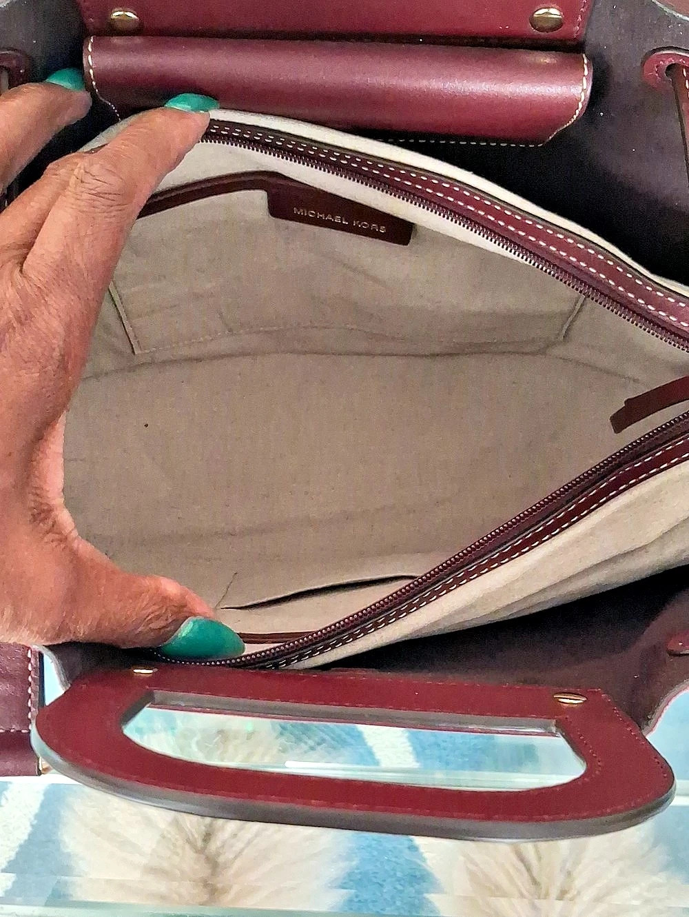Michael Kors Avril Extra-Large Leather and Suede Tote Bag, Burgundy - Picture 10 of 12